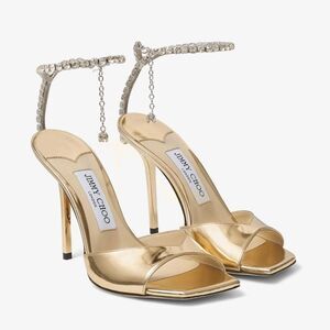 Jimmy Choo Saeda 100MM Metallic Leather Sandals size 37.5